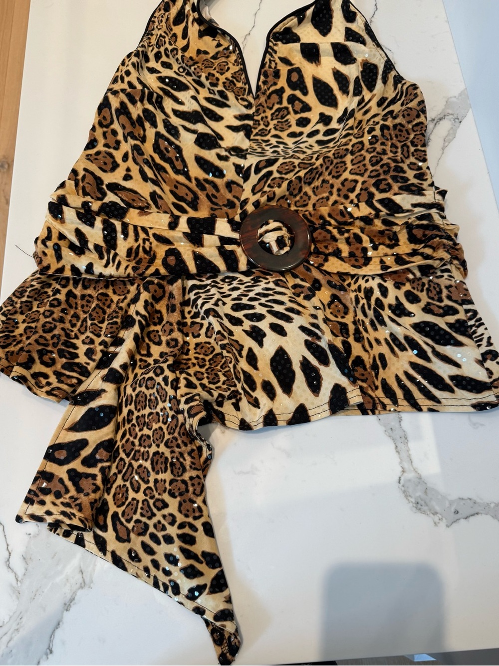 Leopard Print Halter Top with Buckle Detail